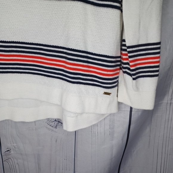 Tommy Hilfiger White Striped Nautical Preppy  Long Sleeve Lightweight Sweater - Picture 3 of 11